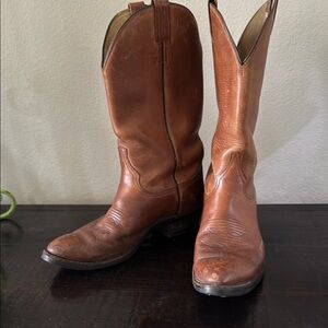 Brown Leather Western Boots with Tall Shaft and Pointed Toe
